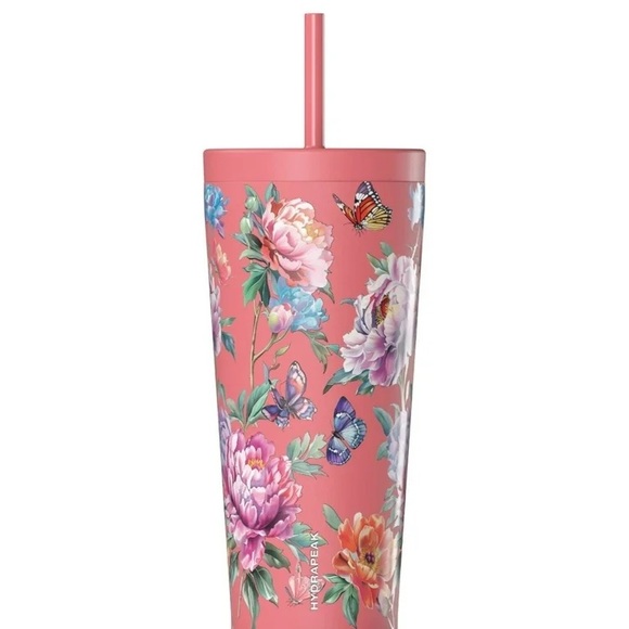 HydraPeak Pink Flower Butterfly Traveler Grande Tumbler 25 oz Artisan Collection - Picture 1 of 2